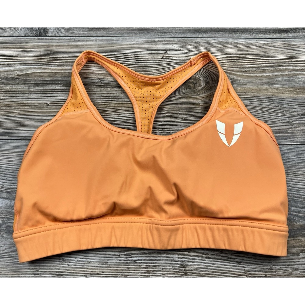 Perfect Goddess Firm Abs Orange Racerback Sports Bra M Removable Pads Adjustable